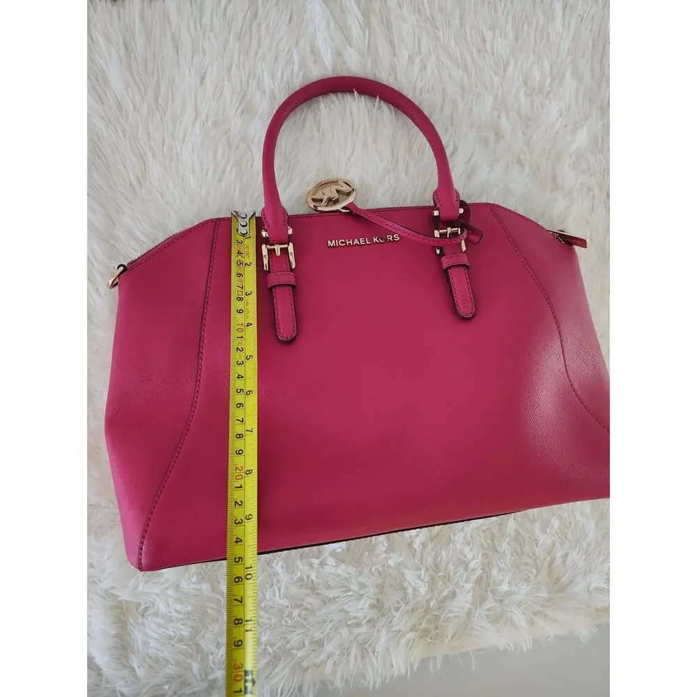 Michael Kors Top Handle Satchel Pink Leather Gold Hardware Classic Preppy Bag